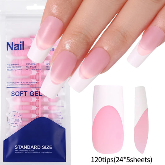 120Pcs Medium Long Square Acrylic French Nails
