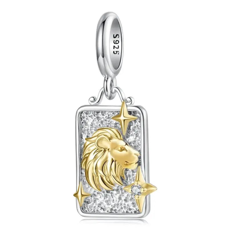 Zodiac Charms Sterling Silver 18K Gold Two-tone Rectangle Pendant