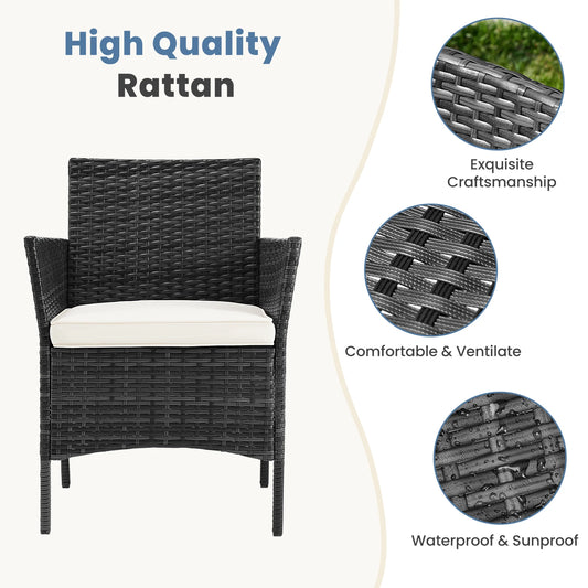 JHK 4 Piece Outdoor Patio Furniture Set with Soft Cushion and Glass Table Manual Weaving Wicker Rattan Patio Chairs For Garden