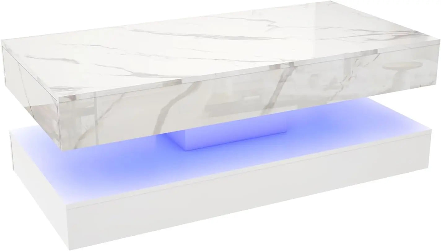 Modern Stylish Coffee Table with LED lights, 2 Storage Drawers