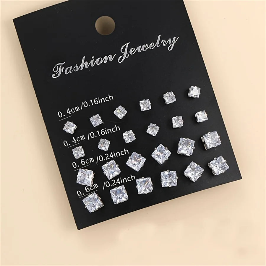 12 Pair/Lot White Shiny Stud Earrings Set