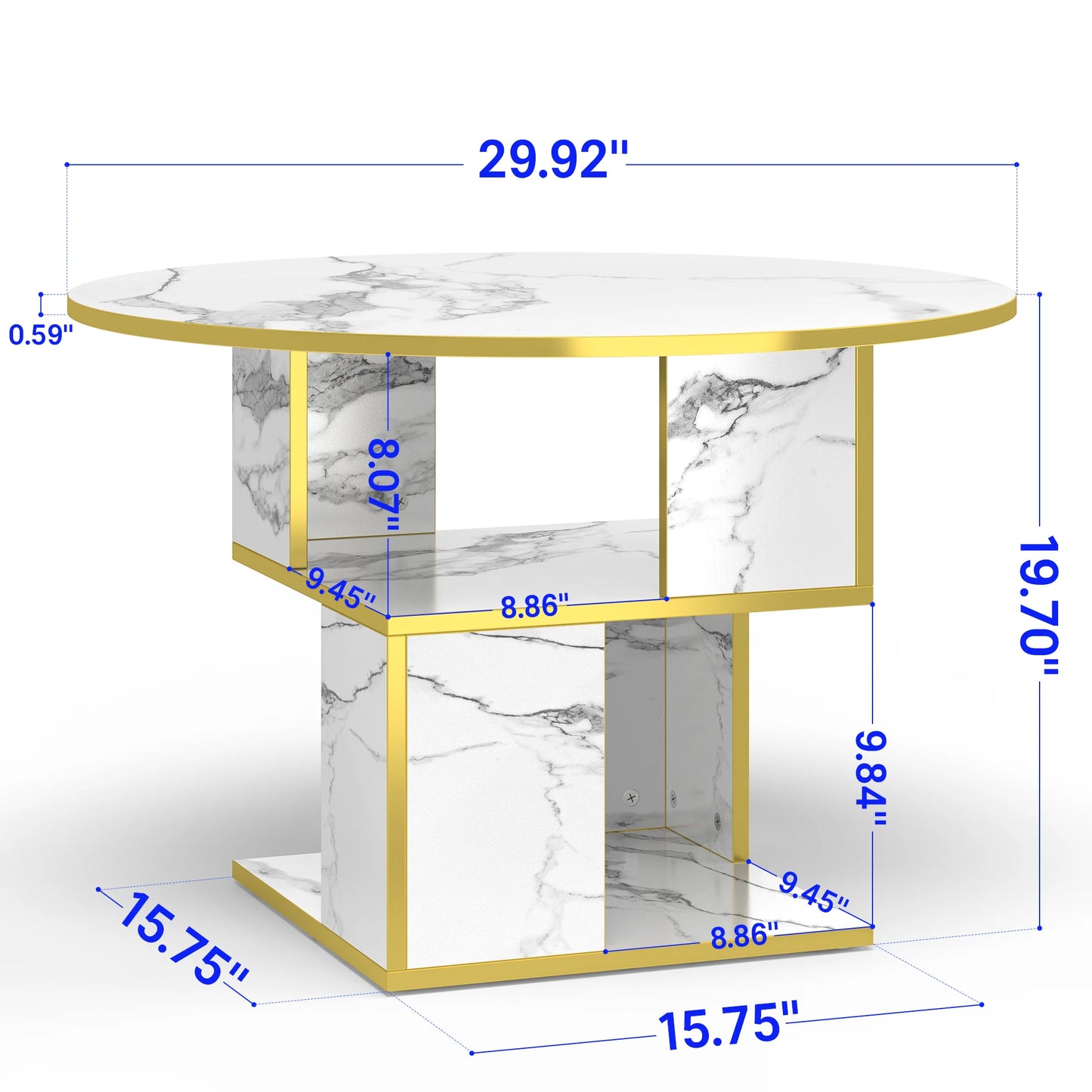 3-Tier Round Coffee Wooden Tabletop-Marble White with Gold Frame
