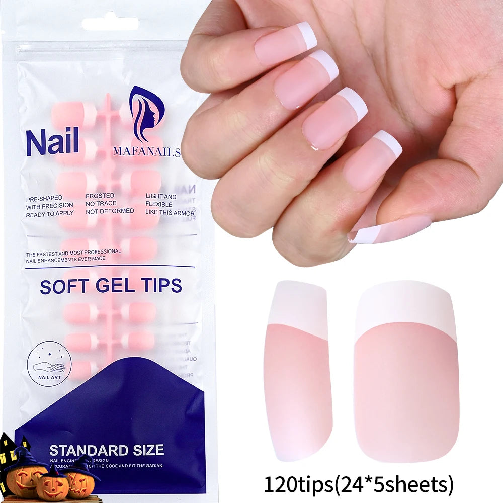 120Pcs Medium Long Square Acrylic French Nails