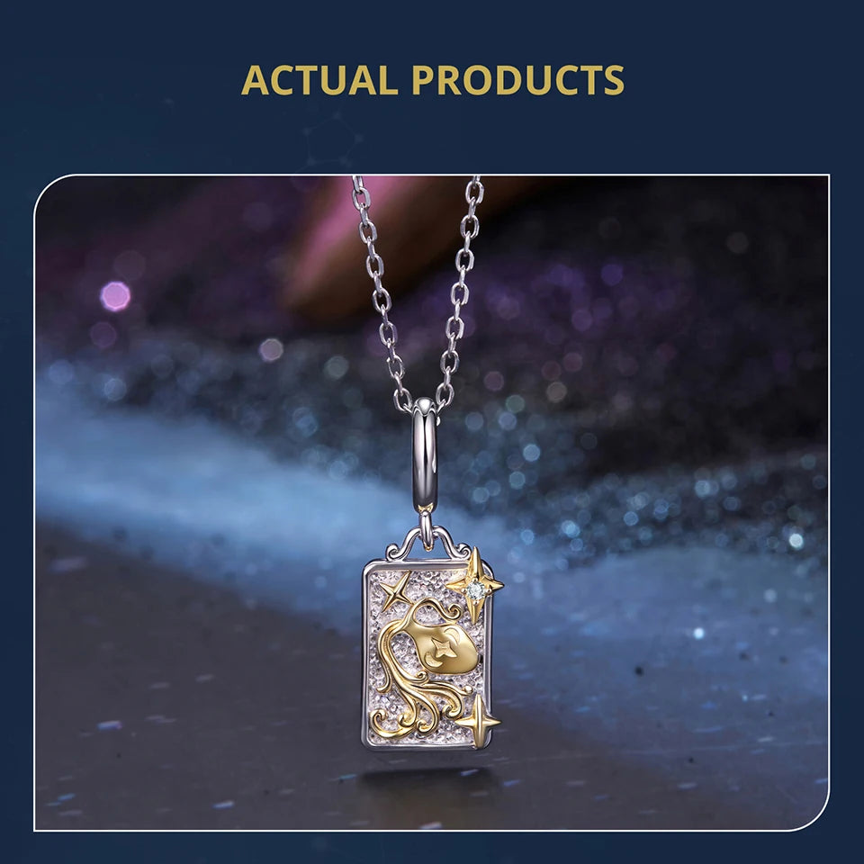 Zodiac Charms Sterling Silver 18K Gold Two-tone Rectangle Pendant