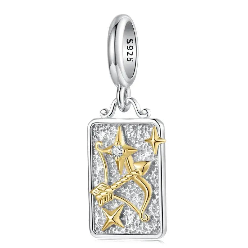 Zodiac Charms Sterling Silver 18K Gold Two-tone Rectangle Pendant