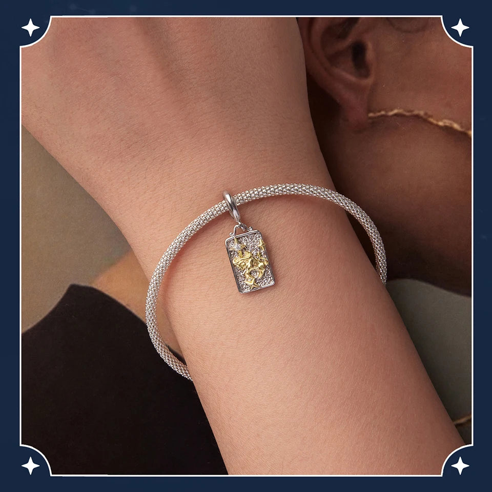 Zodiac Charms Sterling Silver 18K Gold Two-tone Rectangle Pendant