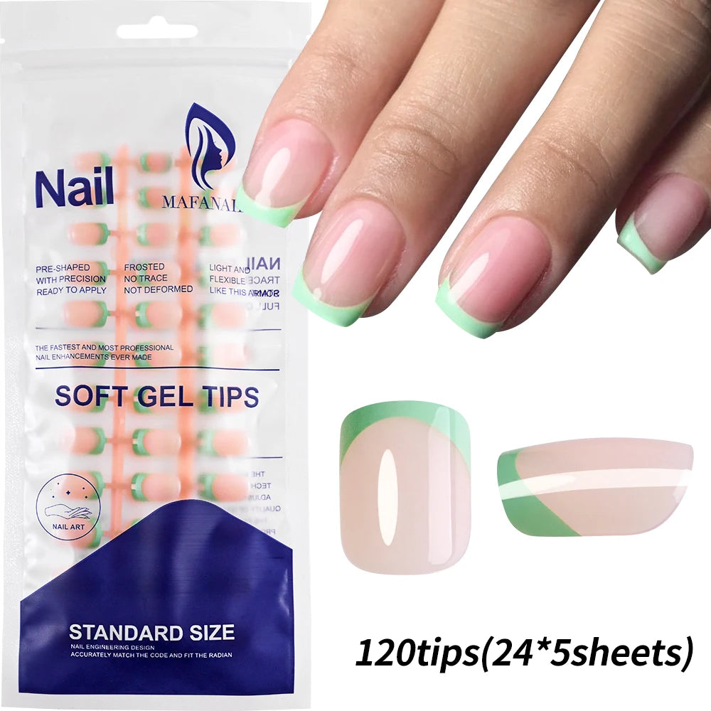 120Pcs Medium Long Square Acrylic French Nails