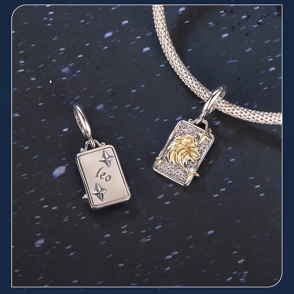 Zodiac Charms Sterling Silver 18K Gold Two-tone Rectangle Pendant