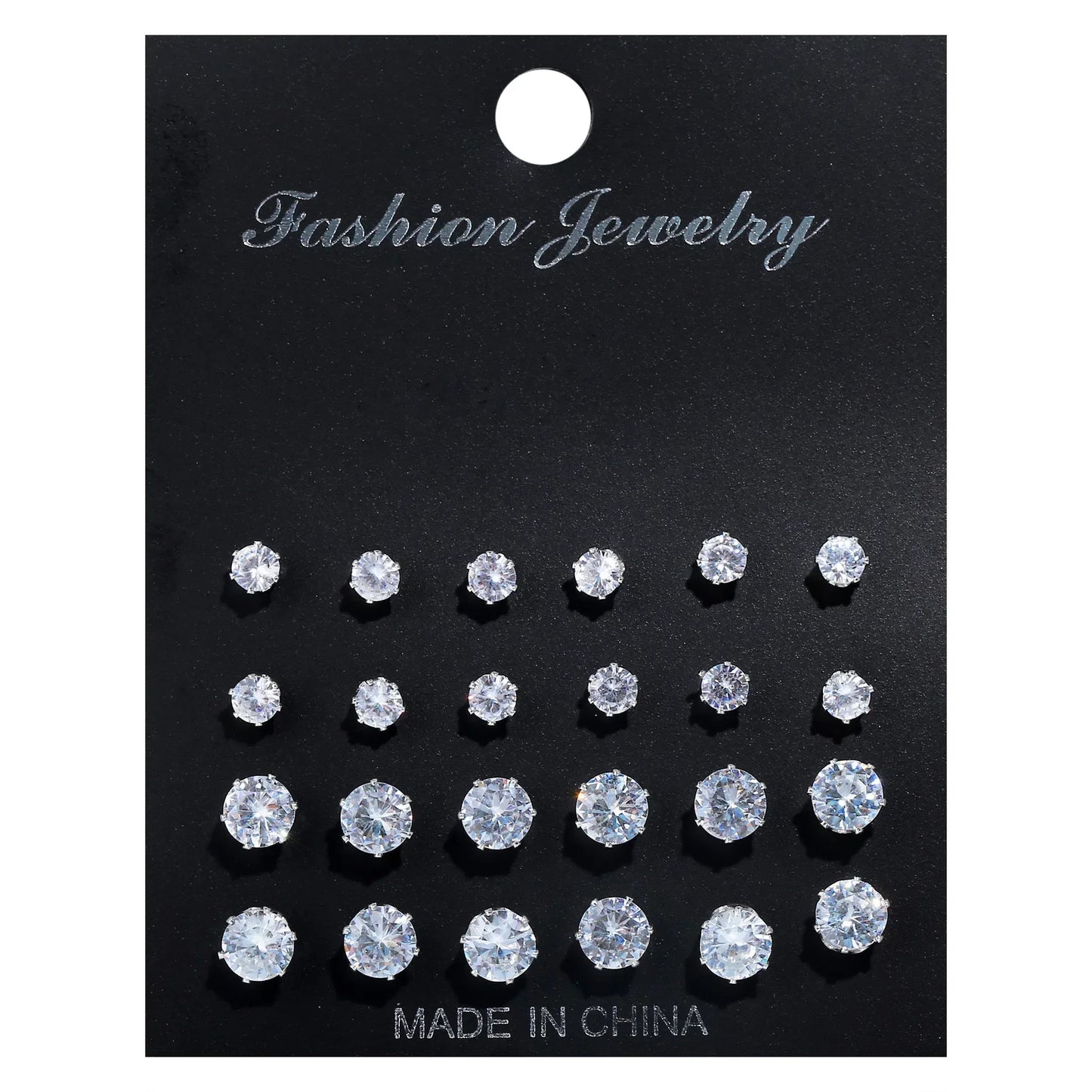 12 Pair/Lot White Shiny Stud Earrings Set