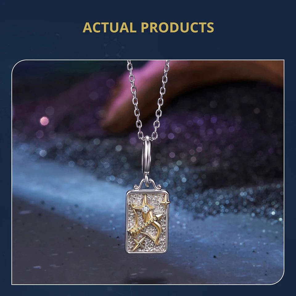 Zodiac Charms Sterling Silver 18K Gold Two-tone Rectangle Pendant