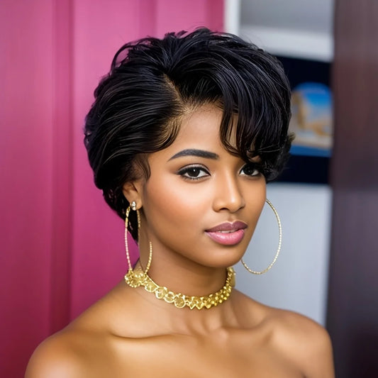 6 inch 150% Density 13x1 T Lace Natural Color Pixie Wigs