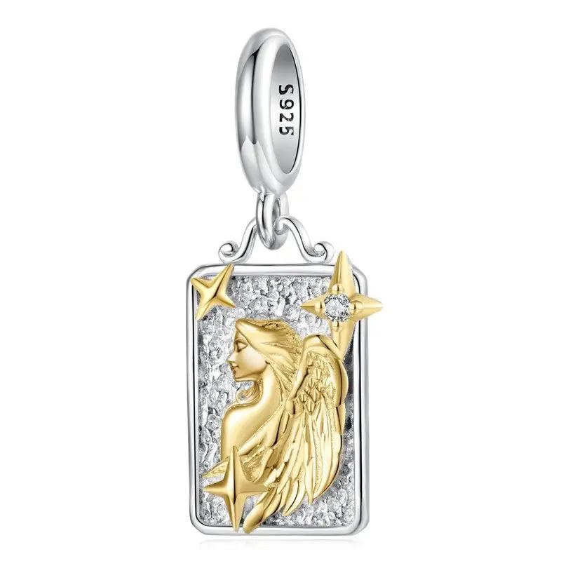 Zodiac Charms Sterling Silver 18K Gold Two-tone Rectangle Pendant