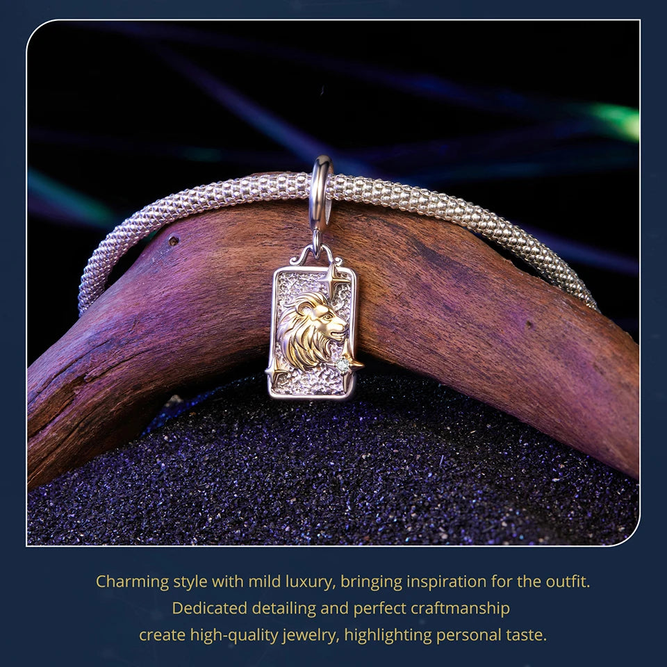 Zodiac Charms Sterling Silver 18K Gold Two-tone Rectangle Pendant