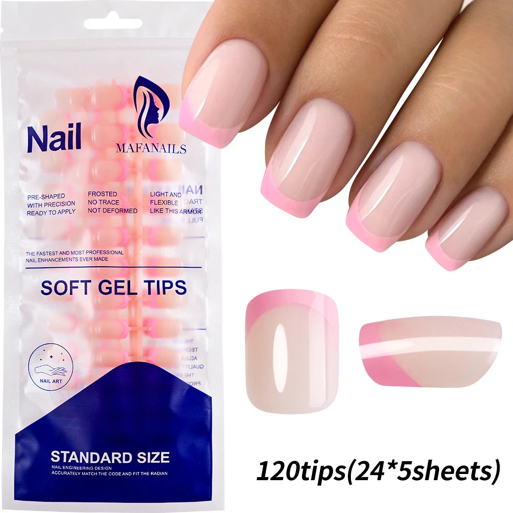 120Pcs Medium Long Square Acrylic French Nails