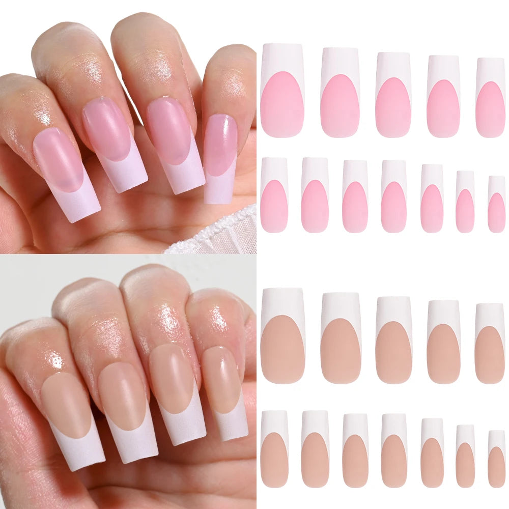 120Pcs Medium Long Square Acrylic French Nails