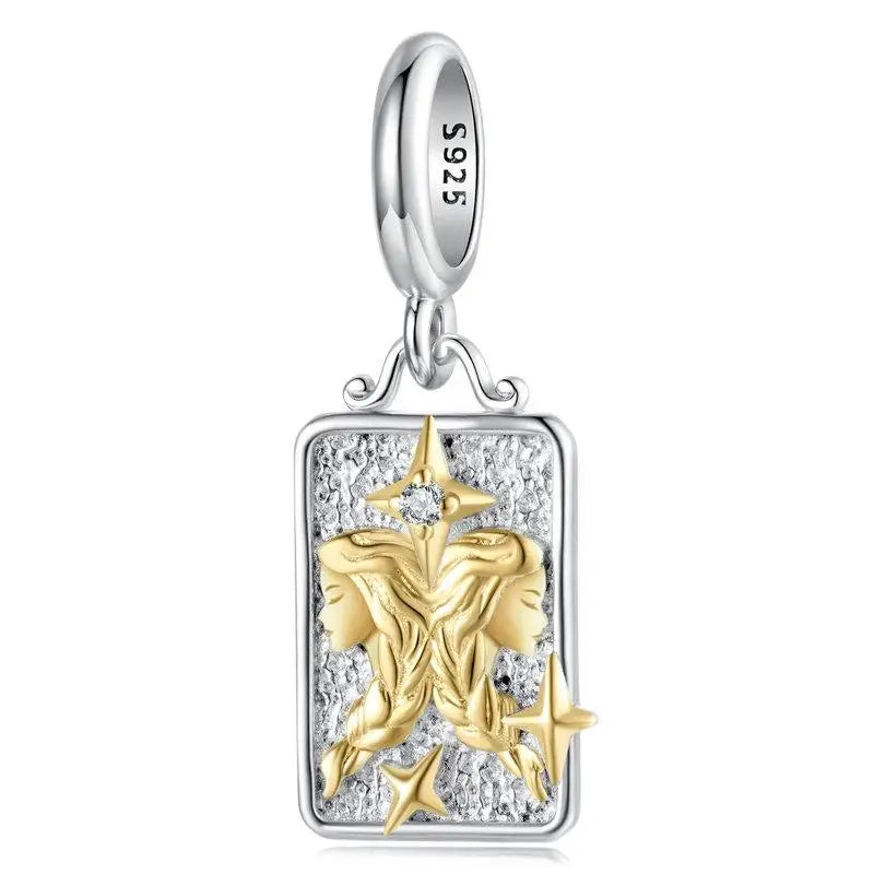 Zodiac Charms Sterling Silver 18K Gold Two-tone Rectangle Pendant