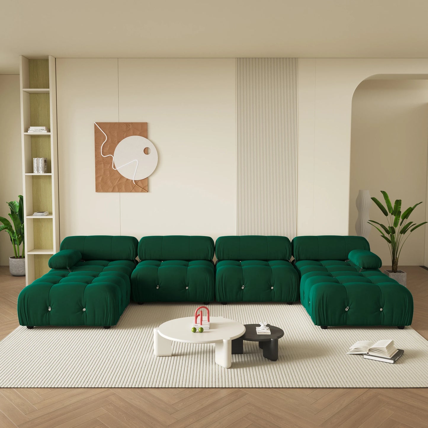 Sdorens 138" Modular Sectional Couch Modern U-Shaped Minimalist Velvet Sofas for Living Room Deep 4-Seat Sofas with 2 Ottomans