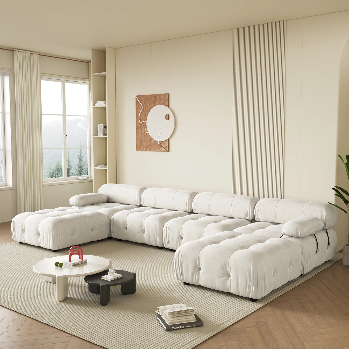 Sdorens 138" Modular Sectional Couch Modern U-Shaped Minimalist Velvet Sofas for Living Room Deep 4-Seat Sofas with 2 Ottomans