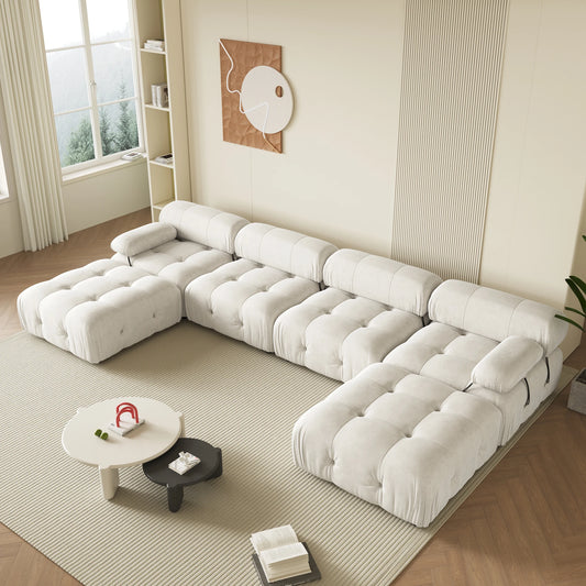 Sdorens 138" Modular Sectional Couch Modern U-Shaped Minimalist Velvet Sofas for Living Room Deep 4-Seat Sofas with 2 Ottomans