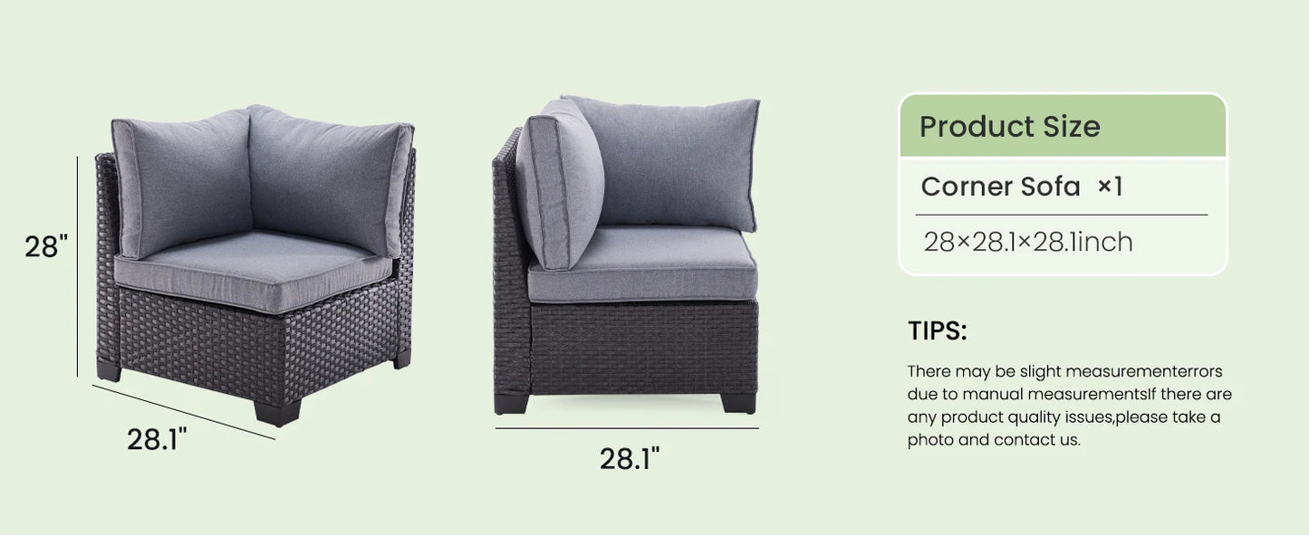 Farini Patio Sectional Sofa Set, Outdoor Furniture, Water/Oil/Stain-Resistant Fabric, Dark Gray Cushion + Gray Wick