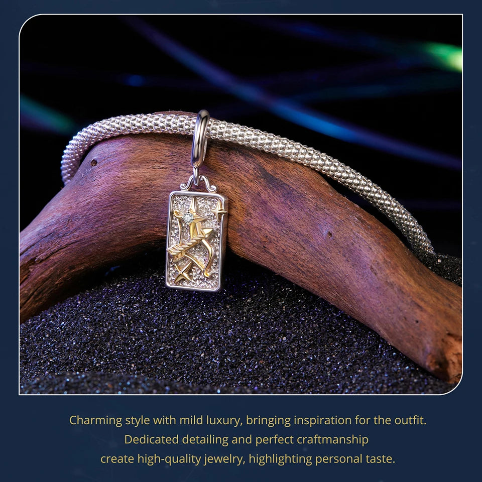 Zodiac Charms Sterling Silver 18K Gold Two-tone Rectangle Pendant