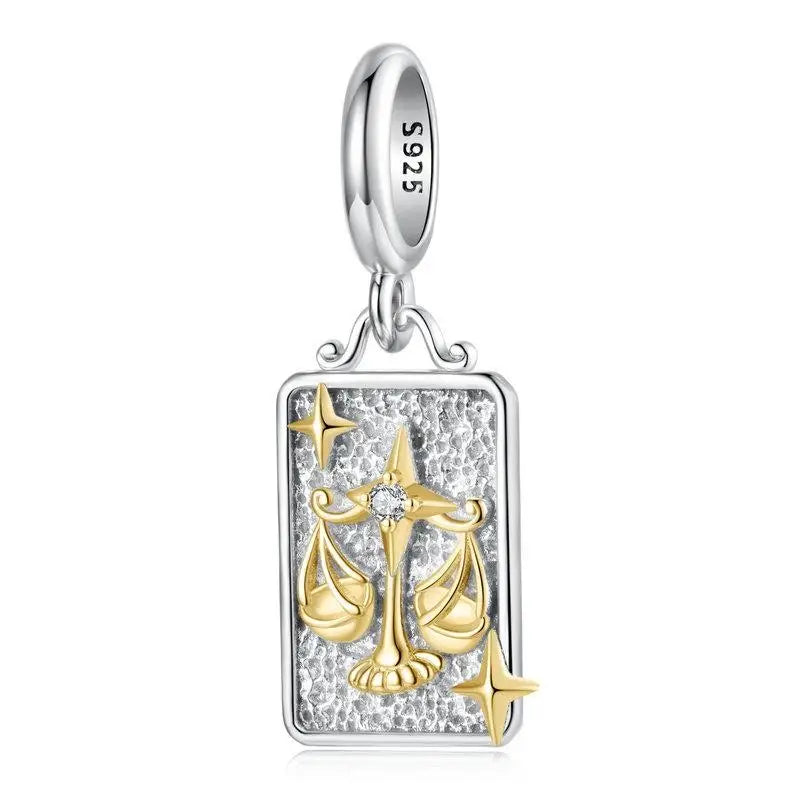 Zodiac Charms Sterling Silver 18K Gold Two-tone Rectangle Pendant