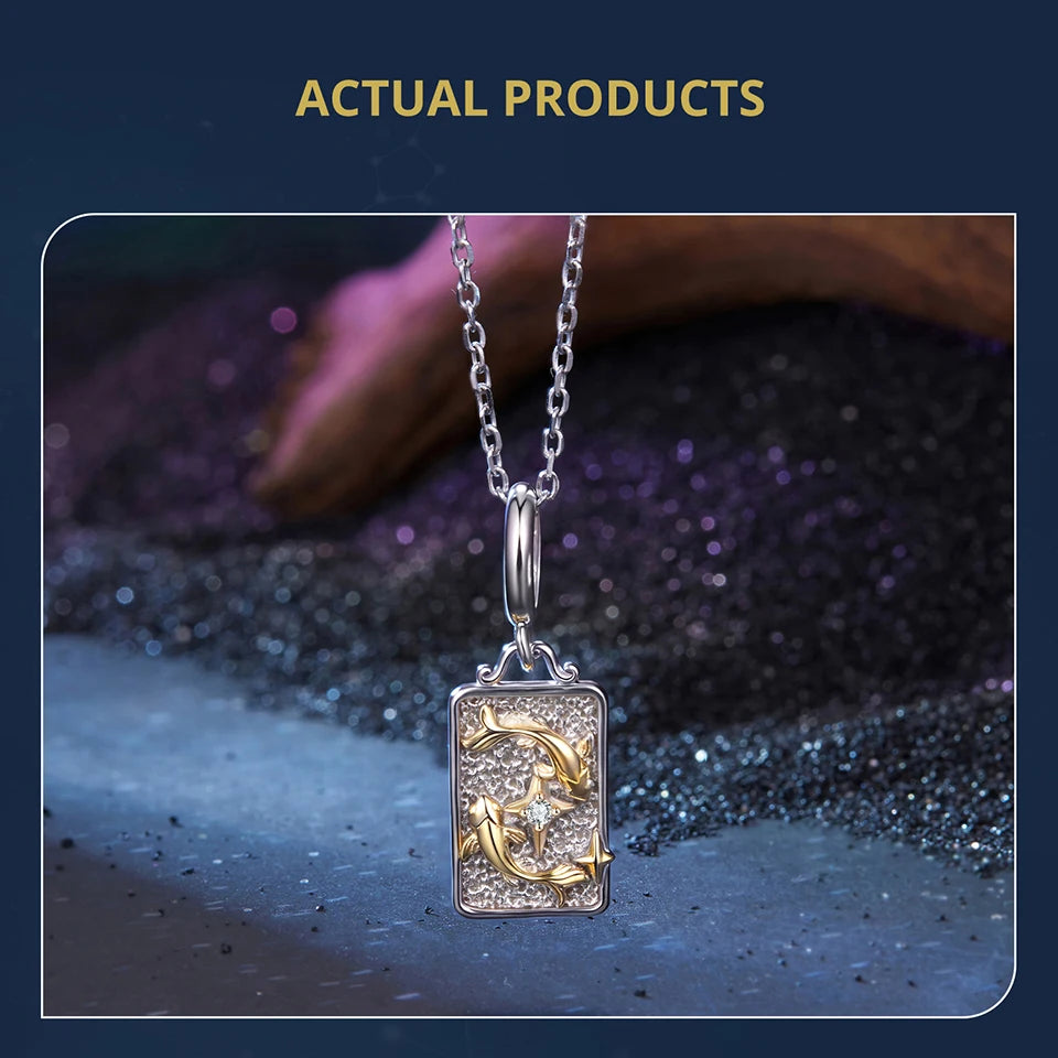 Zodiac Charms Sterling Silver 18K Gold Two-tone Rectangle Pendant