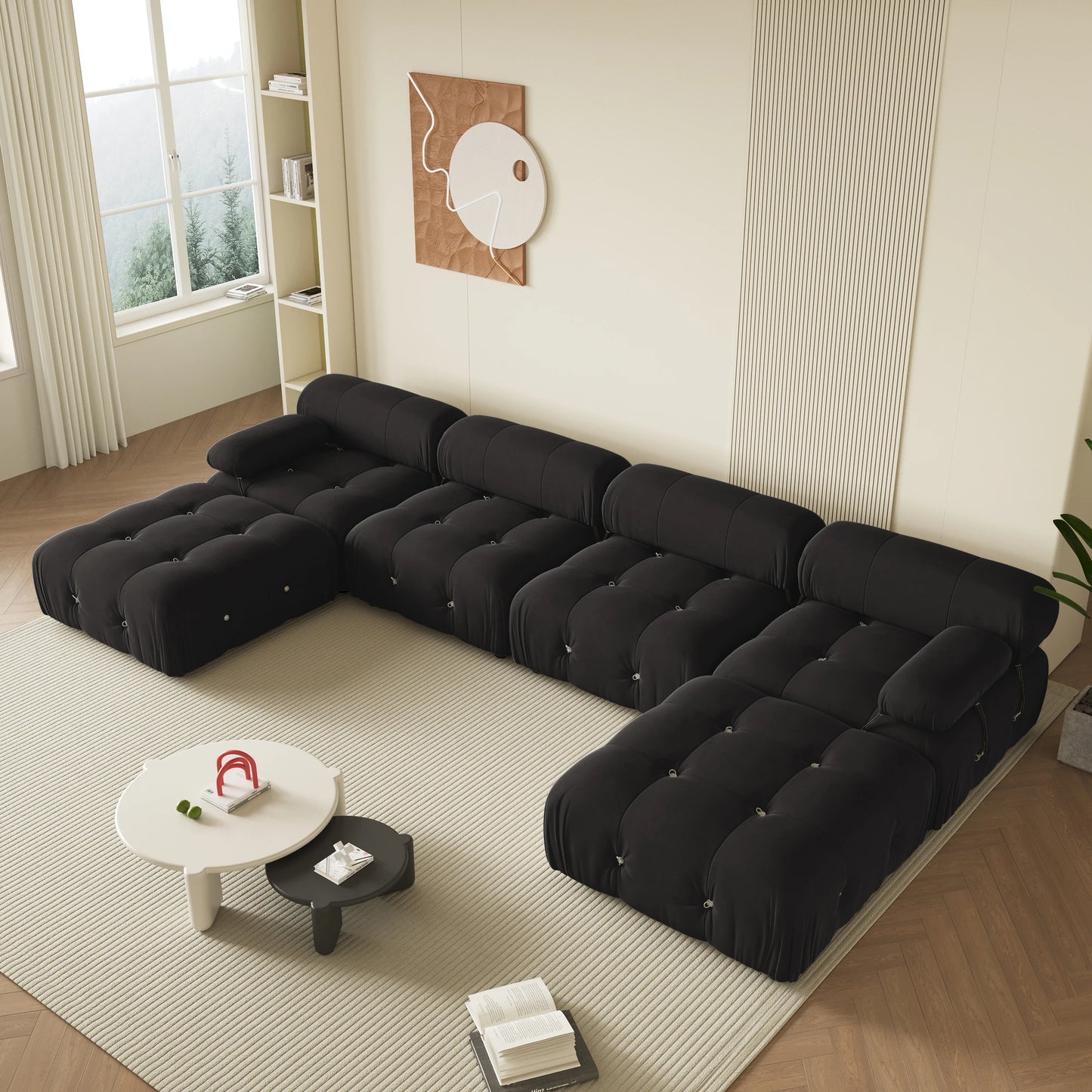 Sdorens 138" Modular Sectional Couch Modern U-Shaped Minimalist Velvet Sofas for Living Room Deep 4-Seat Sofas with 2 Ottomans
