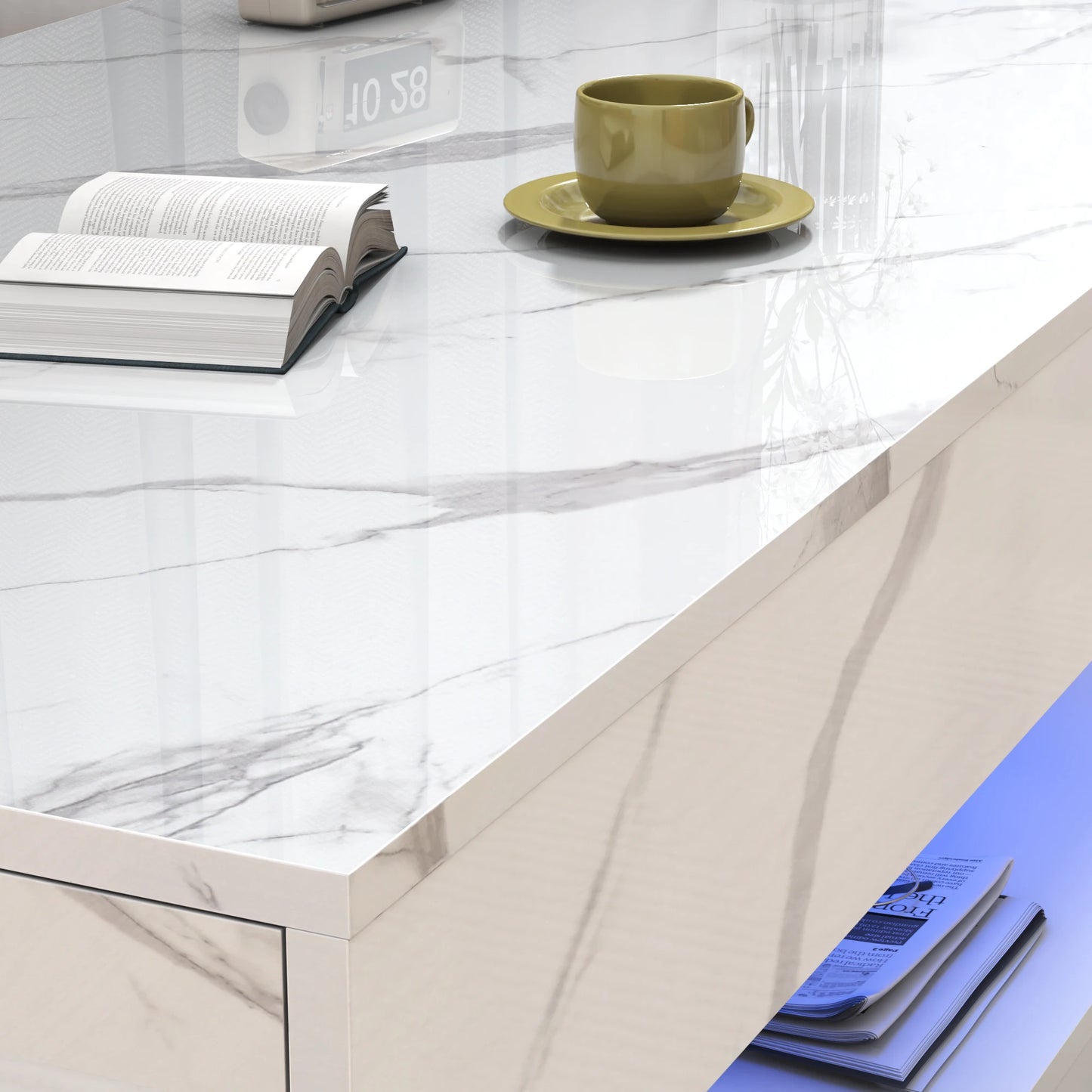 Modern Stylish Coffee Table with LED lights, 2 Storage Drawers