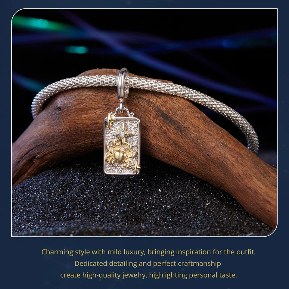 Zodiac Charms Sterling Silver 18K Gold Two-tone Rectangle Pendant