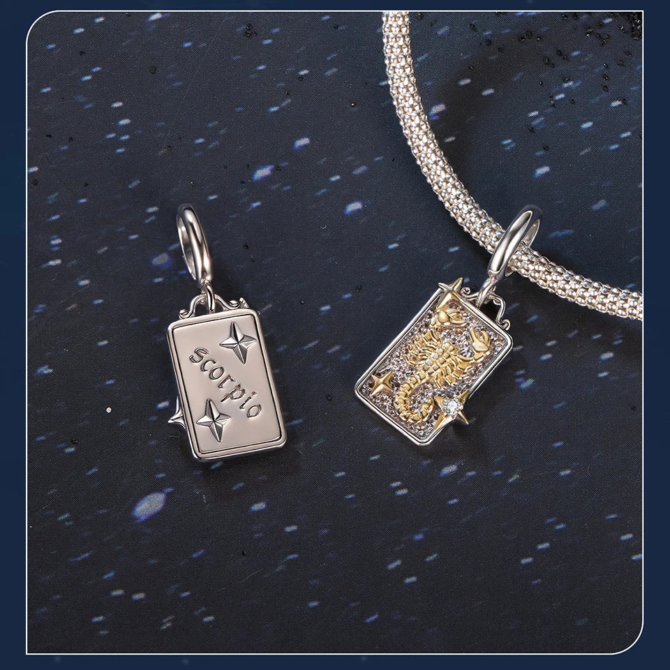 Zodiac Charms Sterling Silver 18K Gold Two-tone Rectangle Pendant