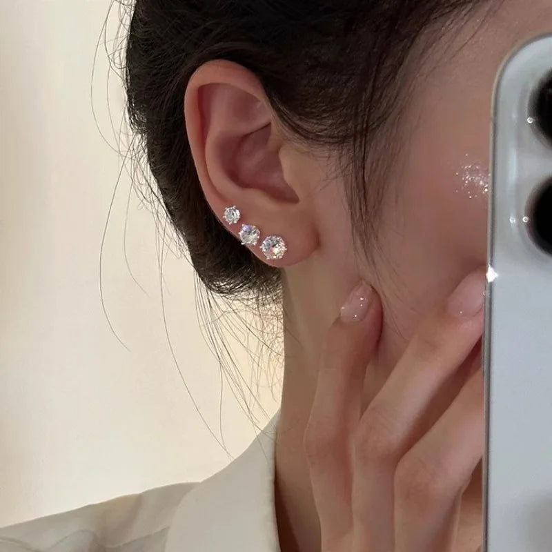 12 Pair/Lot White Shiny Stud Earrings Set