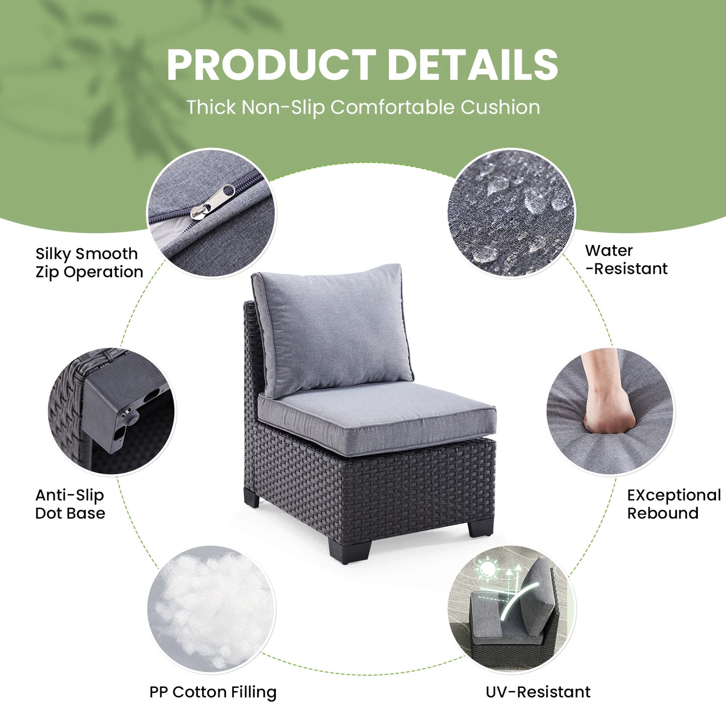 Farini Patio Sectional Sofa Set, Outdoor Furniture, Water/Oil/Stain-Resistant Fabric, Dark Gray Cushion + Gray Wick