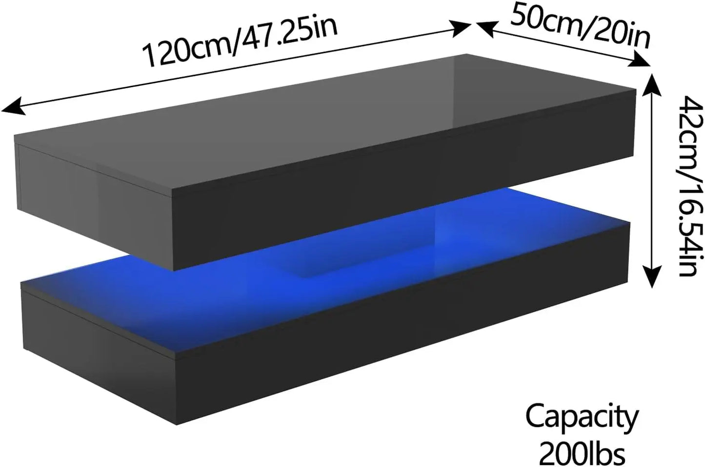 Modern Stylish Coffee Table with LED lights, 2 Storage Drawers