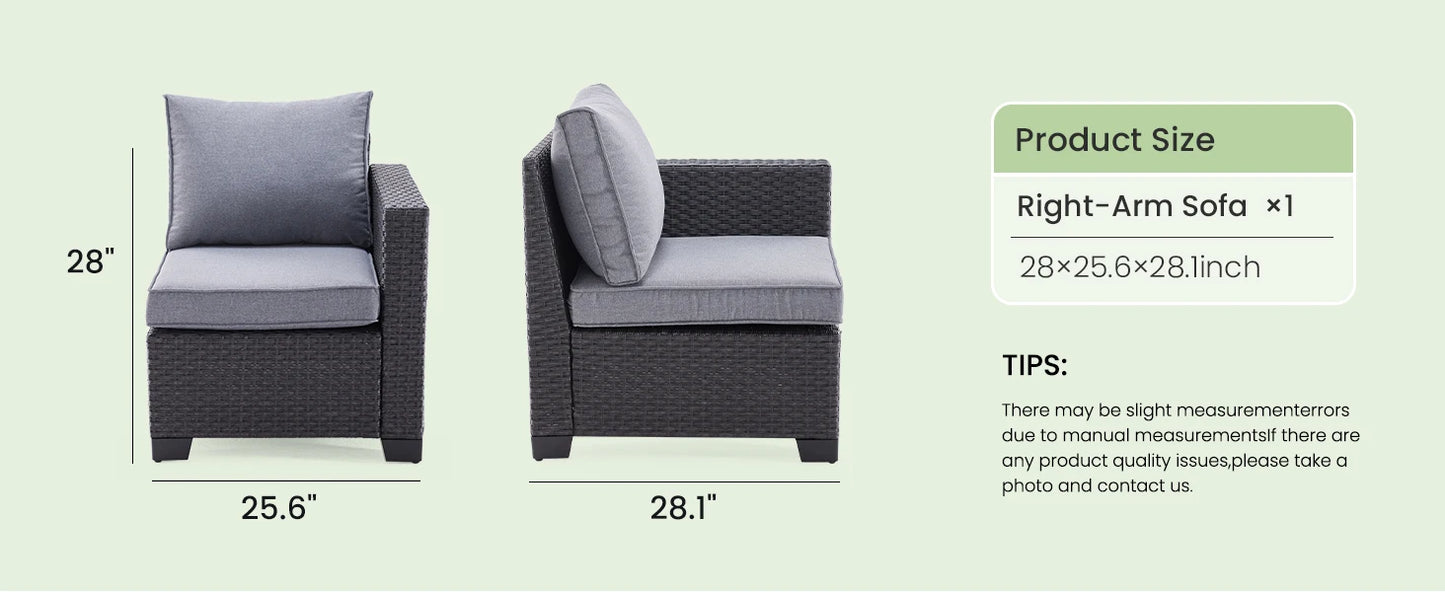 Farini Patio Sectional Sofa Set, Outdoor Furniture, Water/Oil/Stain-Resistant Fabric, Dark Gray Cushion + Gray Wick