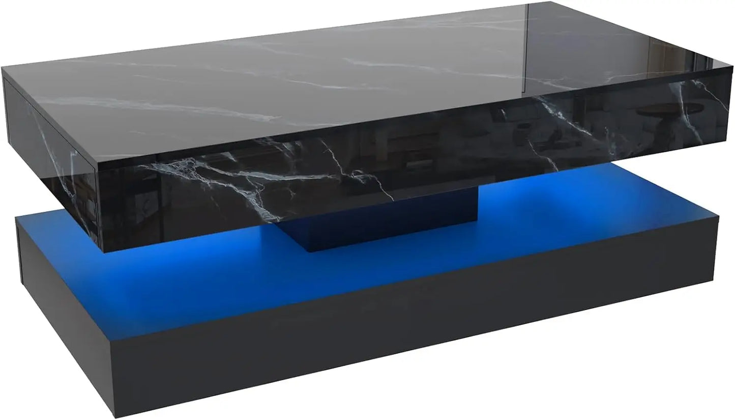 Modern Stylish Coffee Table with LED lights, 2 Storage Drawers