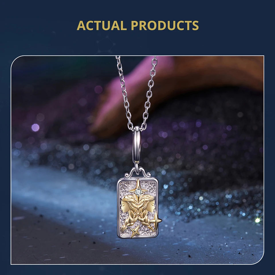 Zodiac Charms Sterling Silver 18K Gold Two-tone Rectangle Pendant