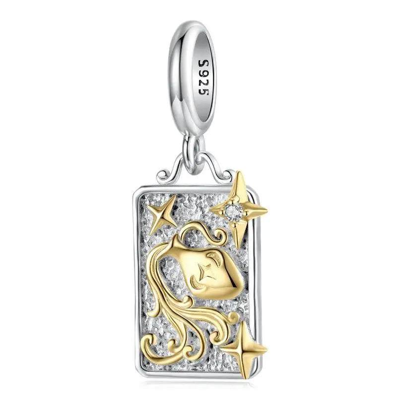Zodiac Charms Sterling Silver 18K Gold Two-tone Rectangle Pendant