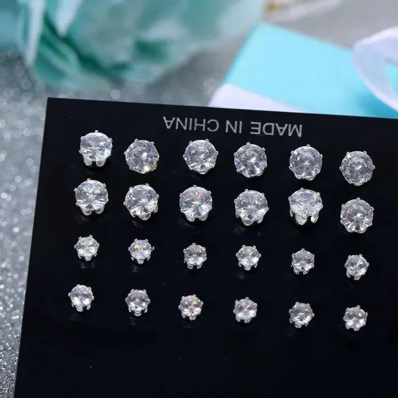 12 Pair/Lot White Shiny Stud Earrings Set