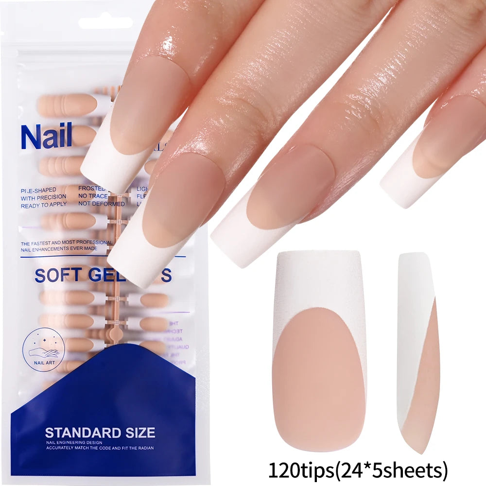 120Pcs Medium Long Square Acrylic French Nails