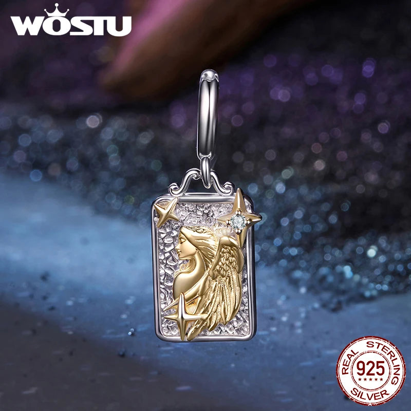 Zodiac Charms Sterling Silver 18K Gold Two-tone Rectangle Pendant