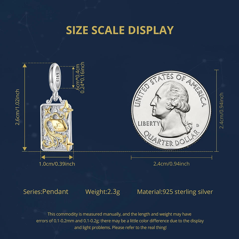 Zodiac Charms Sterling Silver 18K Gold Two-tone Rectangle Pendant