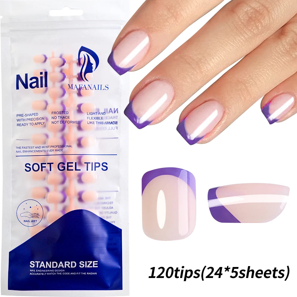 120Pcs Medium Long Square Acrylic French Nails