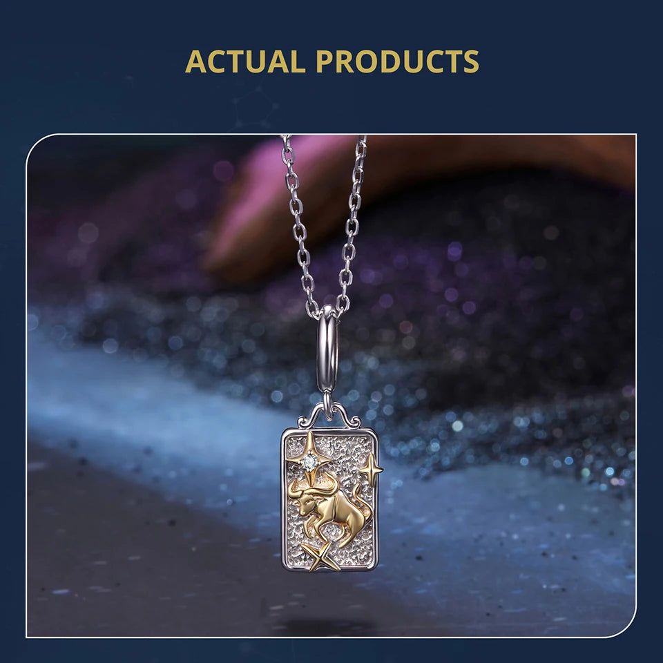 Zodiac Charms Sterling Silver 18K Gold Two-tone Rectangle Pendant