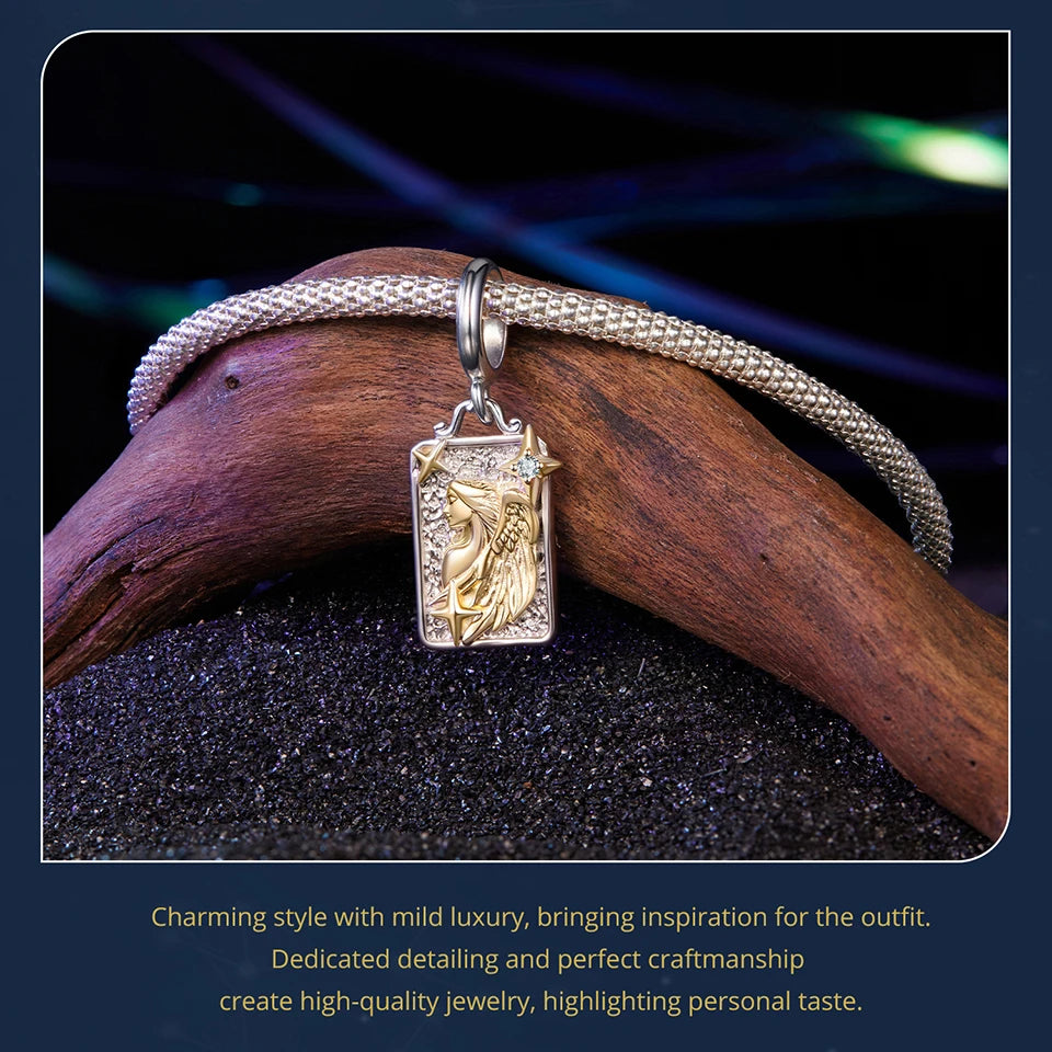 Zodiac Charms Sterling Silver 18K Gold Two-tone Rectangle Pendant