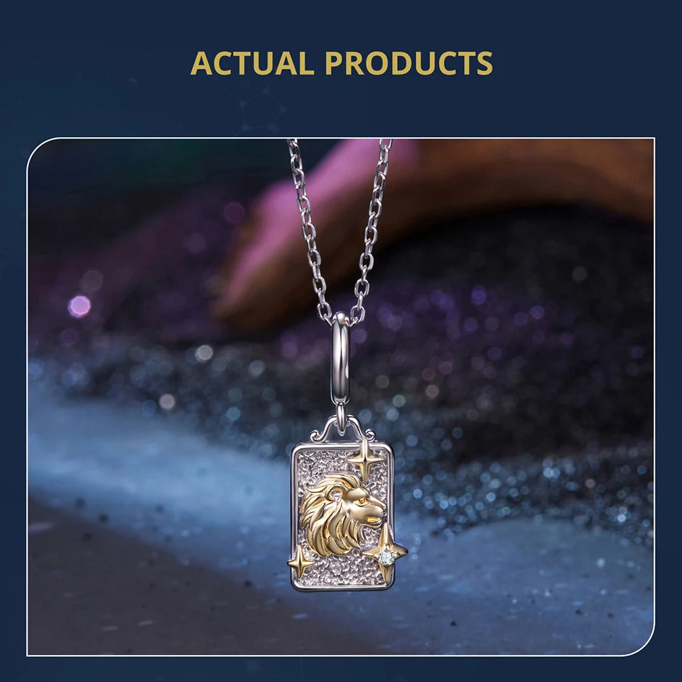 Zodiac Charms Sterling Silver 18K Gold Two-tone Rectangle Pendant