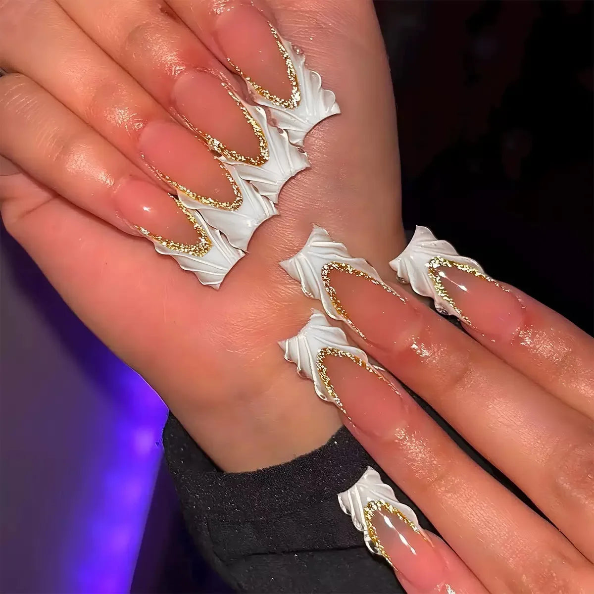 24 pcs Gold French Border  Full Cover Press on Nails