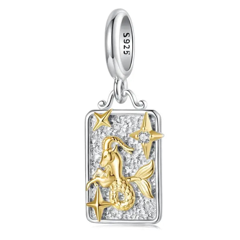 Zodiac Charms Sterling Silver 18K Gold Two-tone Rectangle Pendant