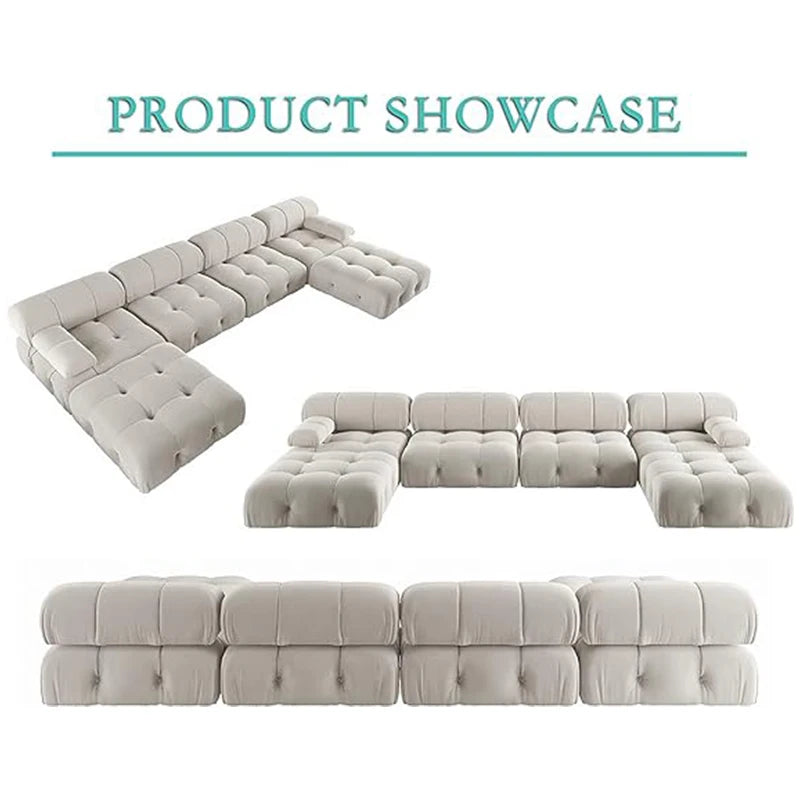 Sdorens 138" Modular Sectional Couch Modern U-Shaped Minimalist Velvet Sofas for Living Room Deep 4-Seat Sofas with 2 Ottomans