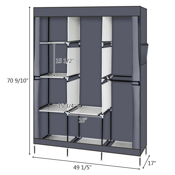 71" Portable Closet Wardrobe Clothes Rack Storage Organizer with Shelf Gray